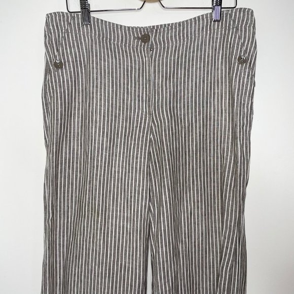 Chico's The Ultimate Fit Pants Women's L Taupe Striped Linen Wide Leg Trousers - Picture 9 of 16